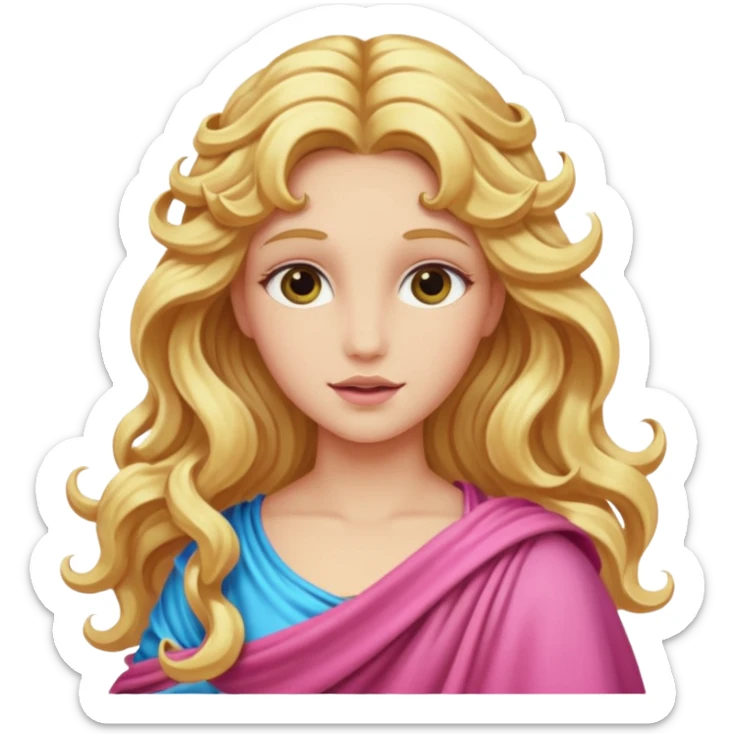 Venus from Olympus Gods with long golden blonde wavy hair, pink stola sticker