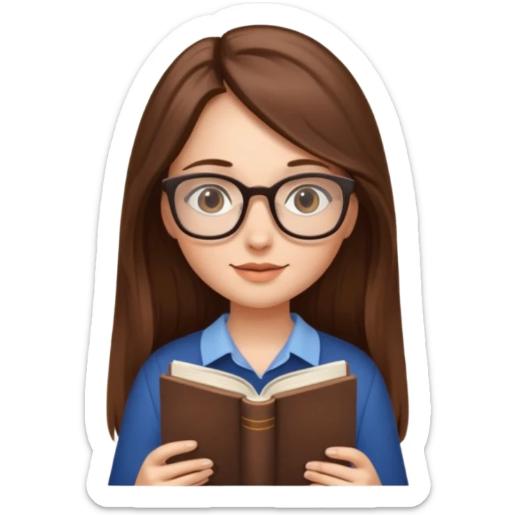 beautiful girl long brown hair, wear glasses, reading a book  sticker
