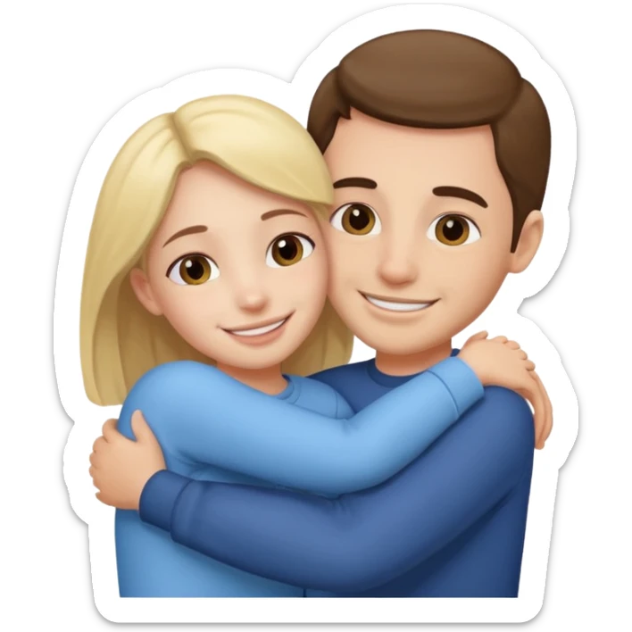 Texte ´Gros câlin’, en dessous un homme fait un câlin à sa sœur.  sticker