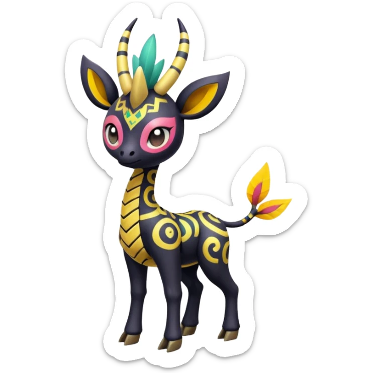 zig-zag-patterned tribal tropical hot Meloetta-Giraffarig-Giratina-Noibat-Pokémon-Fakémon-fusion-hybrid-creature sticker