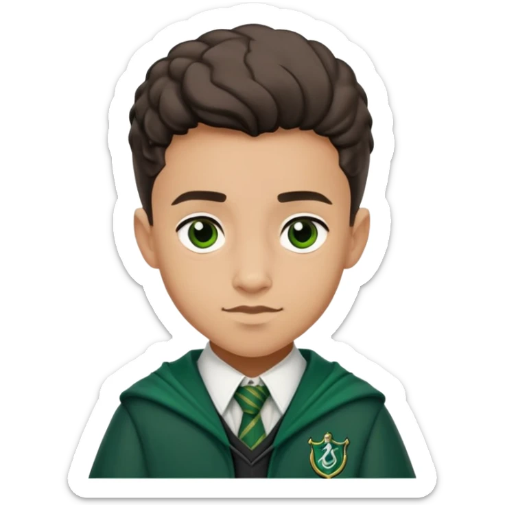 terence higgs is Graham Montague  in harry potter, wear hogwarts slytherin uniform, light skin, handsome boy sticker