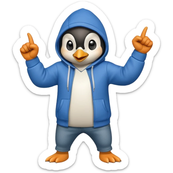 determined anthropomorphised penguin in a hoodie and jeans with fist raised, energetic pose sticker