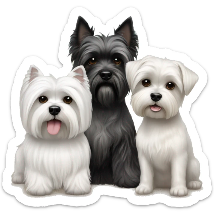 3 dogs West highland terrier and Scottish terrier and shih tzu sitting together friends sticker
