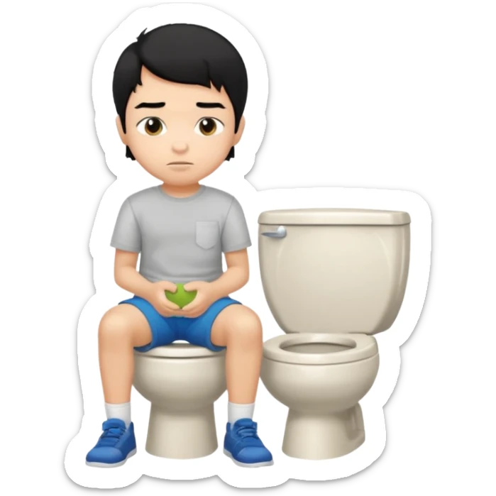 menino de tom de pele médio claro de cabelo preto sentado no vaso sanitário  sticker