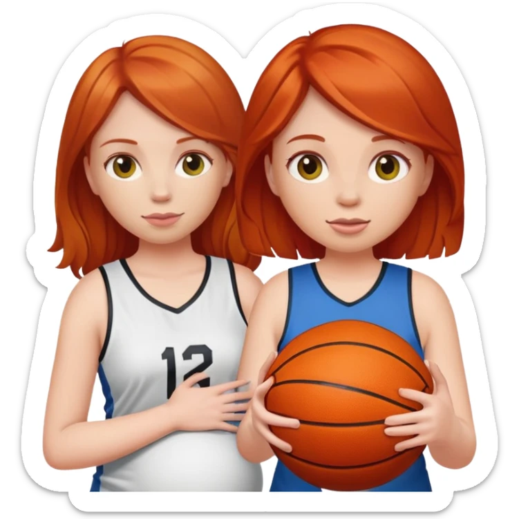 Redheaded girl with a basketball positioned like the pregnant woman emoji, but with a basketball instead of a belly sticker