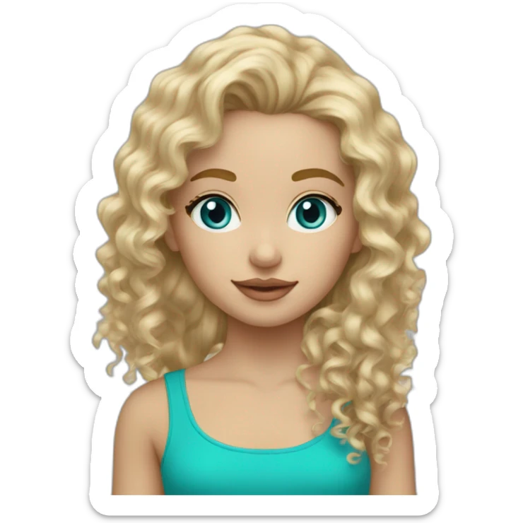 Blonde curly hair mid length Belgian girl blue eyes with turquoise earrings sticker