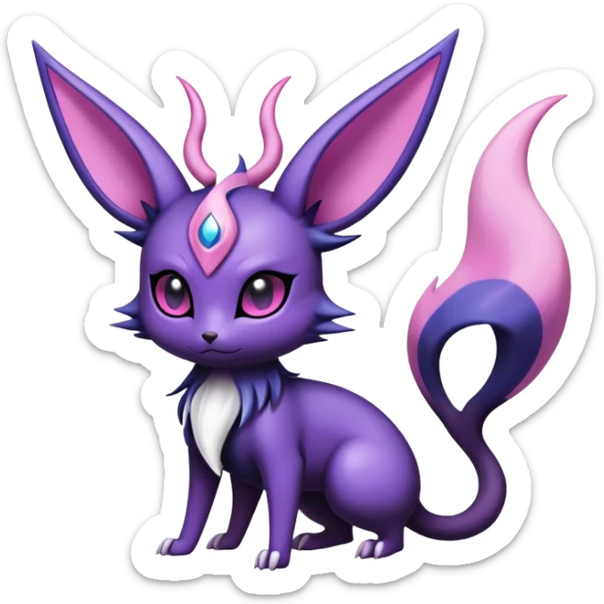 Shiny Exotic Badass Magical Ethereal Royal Mysterious Gothic Noibat-Espeon-Umbreon-Sylveon-Pokémon-Fakémon-hybrid-creature (full body) with horns sticker