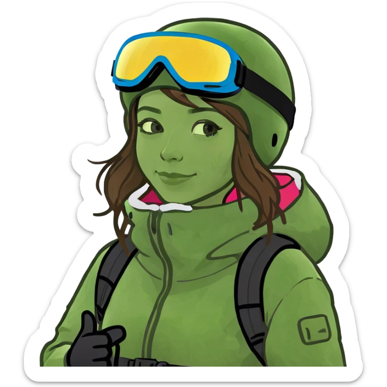 Woman with brown hair snowboarding in Japan 3d sticker