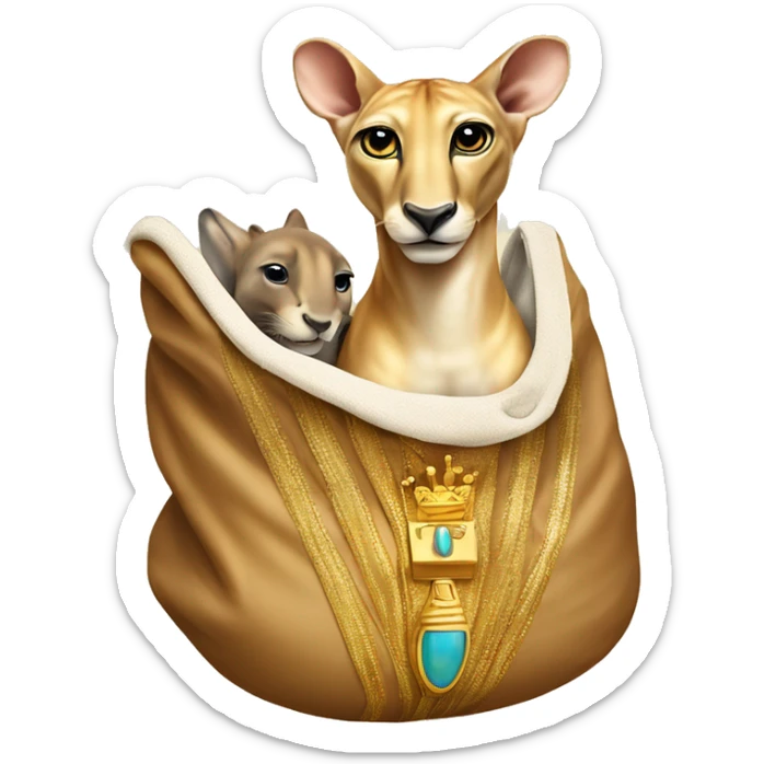 king tut peeking out of a full body kangaroos pouch sticker