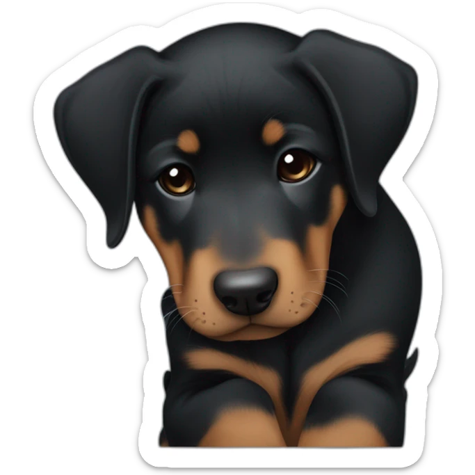 Sleeping black and brown beauceron puppy with white chest and chin sticker