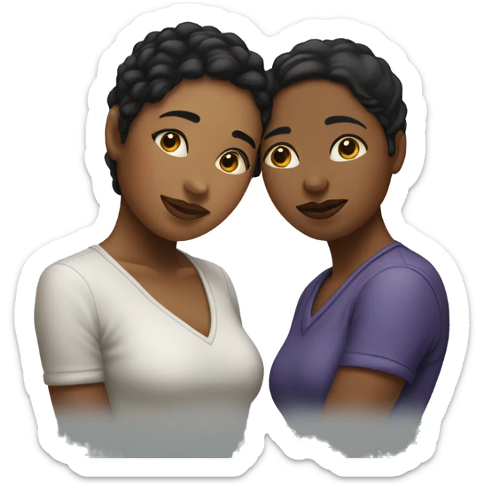Lesbian couple leaning in for a kiss. One person should be white in the other one should be black. sticker