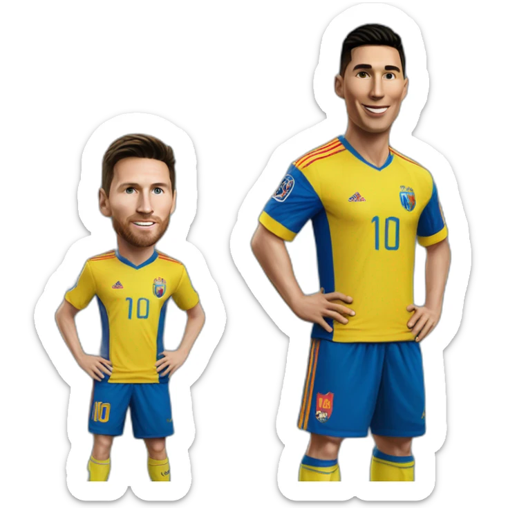 Realistic Messi wearing FC Miami football shirt and realistic Cristiano Ronaldo wearing Al-Nassr football shirt sticker