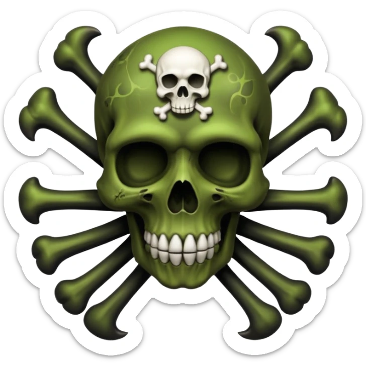 a poisonous cloud of gas, dark swamp color, with an image of a skull and two crossed bones behind the skull sticker