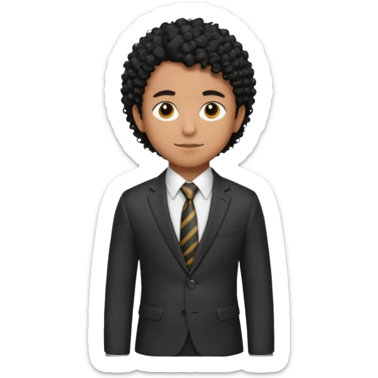 Young man, brown skin, black curly hair, tailored trousers, suit jacket, and tie, portrait

 sticker