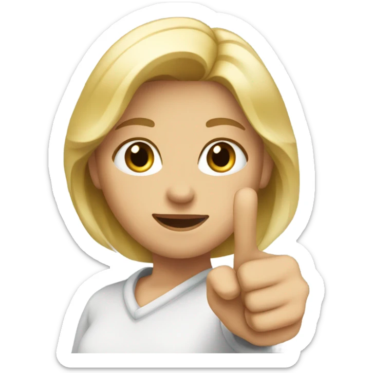 blond girl pointing finger in the right corner of the picture sticker
