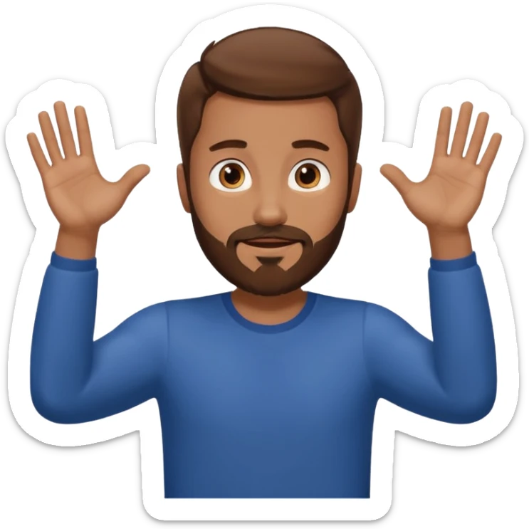 A man with brown hair and beard with his arms out horizontally straight waiting for a hug sticker