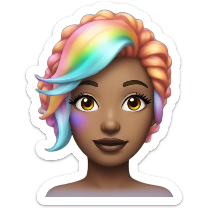 Holographic unicorn woman with rainbow hair and big eyelashes sticker
