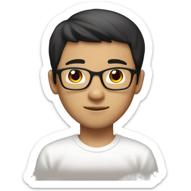 A young Chinese man, short black
Hair, eyebrow-rimmed glasses, skin is acquired
Tan, wear a white T-shirt, and have a natural expression. sticker