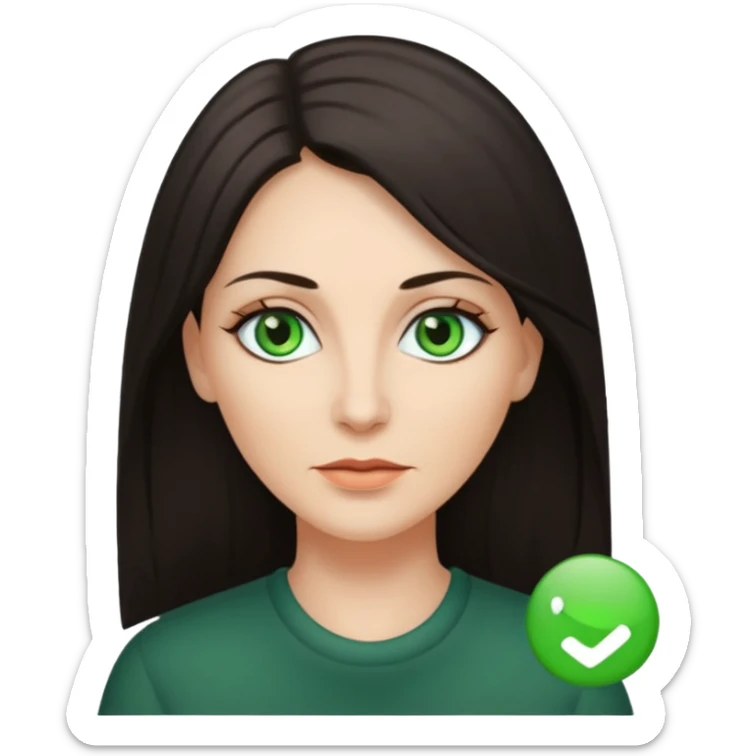 middle age woman with green eyes and long straight dark ash hair sticker