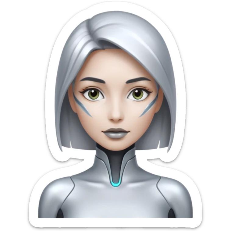mach mir ein emoji von einer Frau in dr Zukunft. in 100 jähren, sie soll sehr technologisch aussehen. sticker