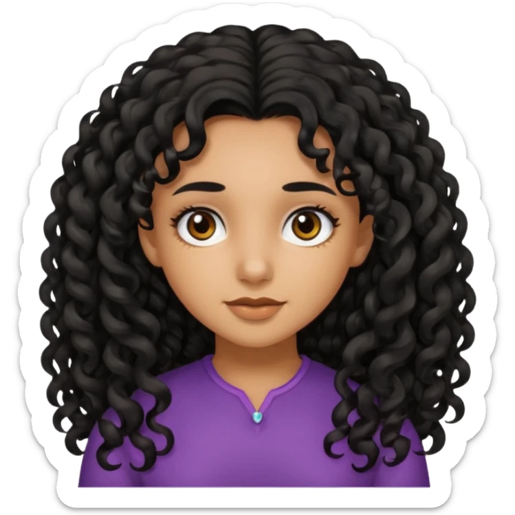 A girl with black long curly hair dark brown eyes brown skin colour. sticker