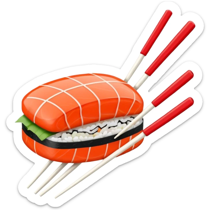 Japanese cuisine humanless avatar in minimalist emoji-style illustration. Sushi and chopsticks, clean lines, red white colors, flat design, calm and modern. sticker