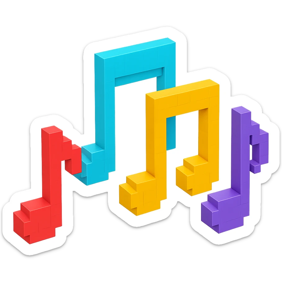 colorful and vibrant voxel-style musical notes sticker