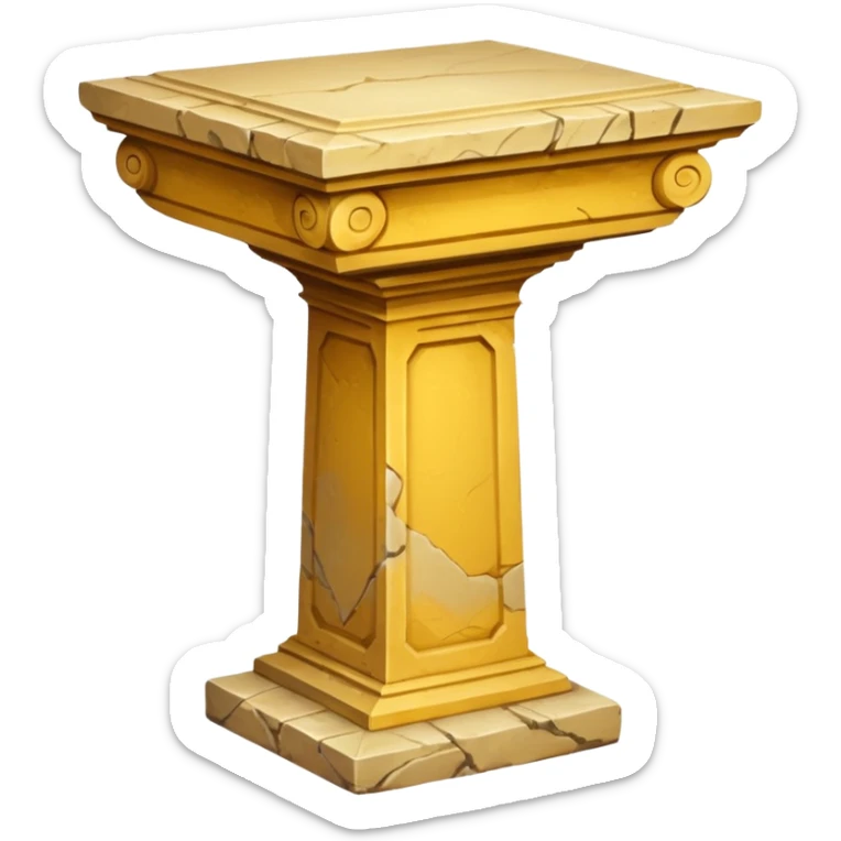 Greek yellowish old ish pedestal that’s not too long a bit short. Only 1 pedestal sticker