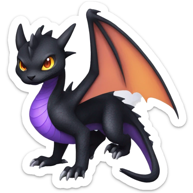 Cool Black Dragon-Quilava-Cat-Pokémon with orange belly and purple markings Full Body sticker