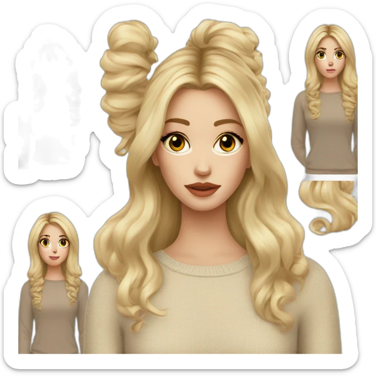 White women, long blonde balayage hair, dead eyes, beige sweater sticker