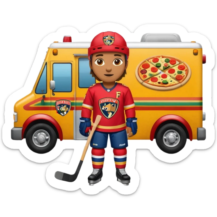 The galaxy with a with a Florida Panthers player
With a taco truck and a pizza truck with a house
 sticker