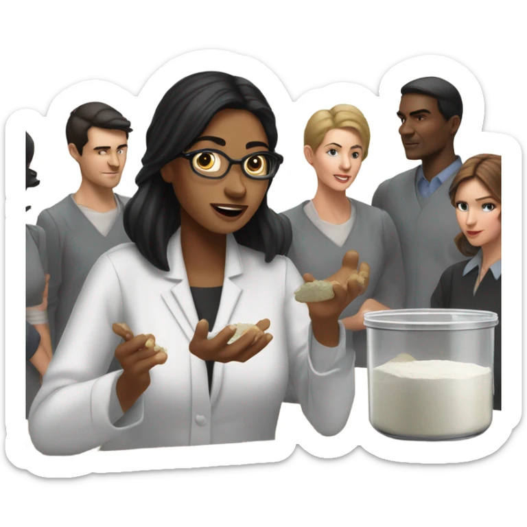 White woman with straight black hair cooking a soufflé while teaching a graduate class sticker