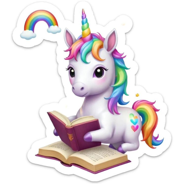 Unicorns read book
A full body of little majestic unicorn with rainbow mane holding an open book with magic sparks.












 sticker