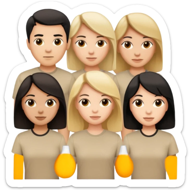 group of people  together ; men and women with brown, blonde, black hair wearing beige shirts aesthetic sticker