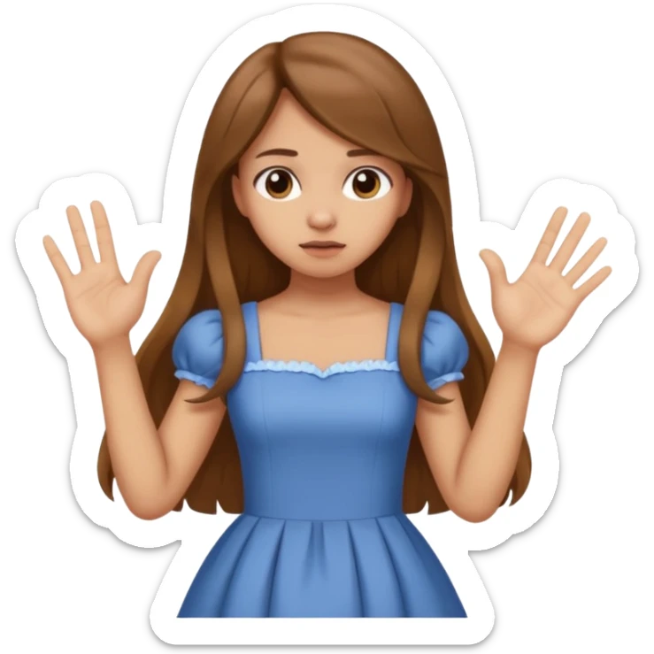 fake costumer loyalty, girl that doesn't care, she is like whatever, brown long hair, cute dress and her hand showing like i dont care whatever, make her look little bit bored sticker