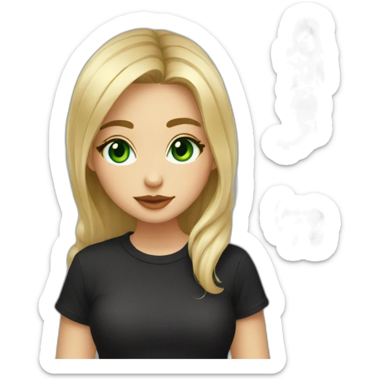 Artist girl with paints blonde beautiful green eye kiss full body and legs. Black shirt sticker