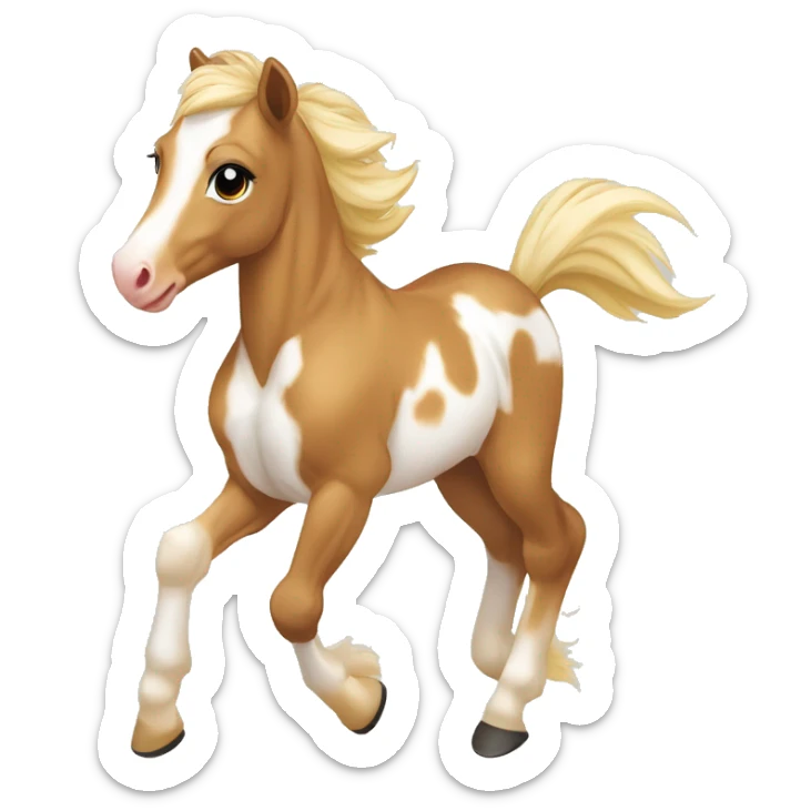 Piebald palomino yellow brown dark spots horse foal baby running sticker