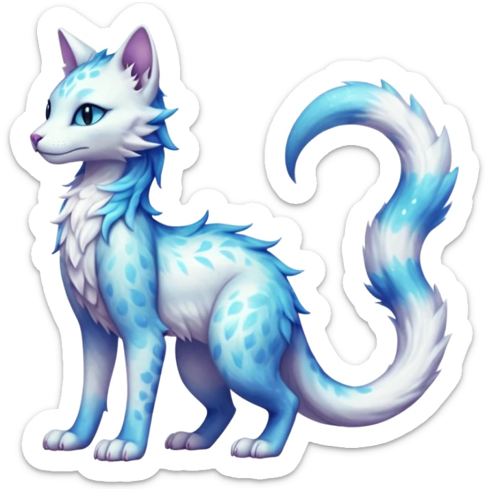 Pastel realistic divine glowing shiny glossy glittery holy cute elegant beautiful fantasy feline-vernid-sergal-fursona animal creature with a tufted tail full body with intricate markings  sticker