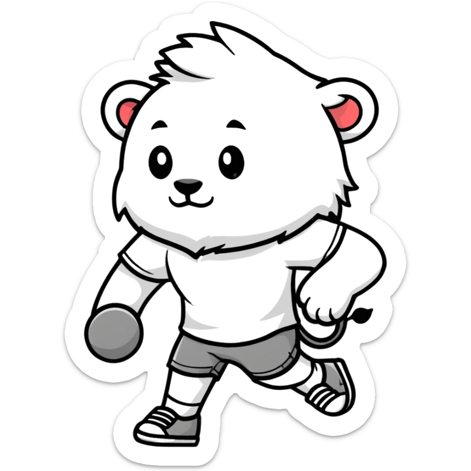 retro 1930s anthropomorphised lion in a t-shirt and shorts walking, grayscale sticker