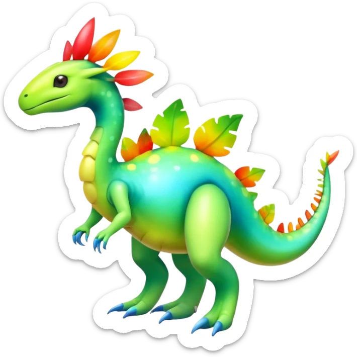 Shiny Exotic Colorful Meganium-Amaura-Aurorus-Fakémon-hybrid-creature (full body)  sticker