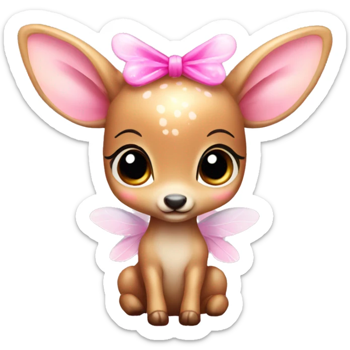 baby deer with fairy wings and a pink bow around its neck  sticker