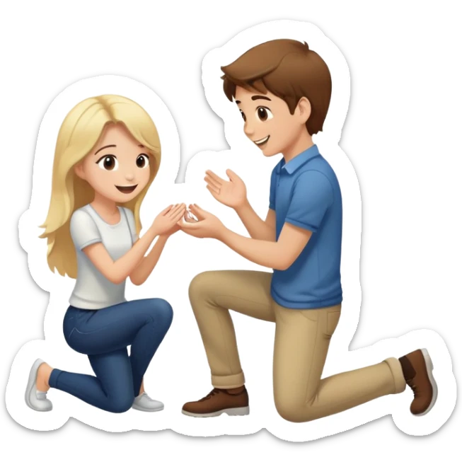 Brown hair boy proposes knee to blonde hair girl sticker