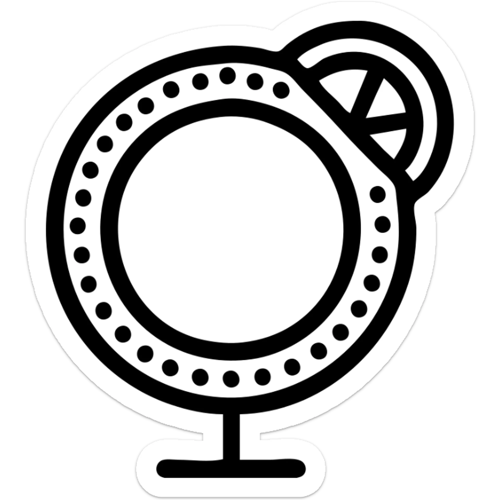 margarita cocktail in a glass, top-down view, with salt and lime, minimalistic style sticker