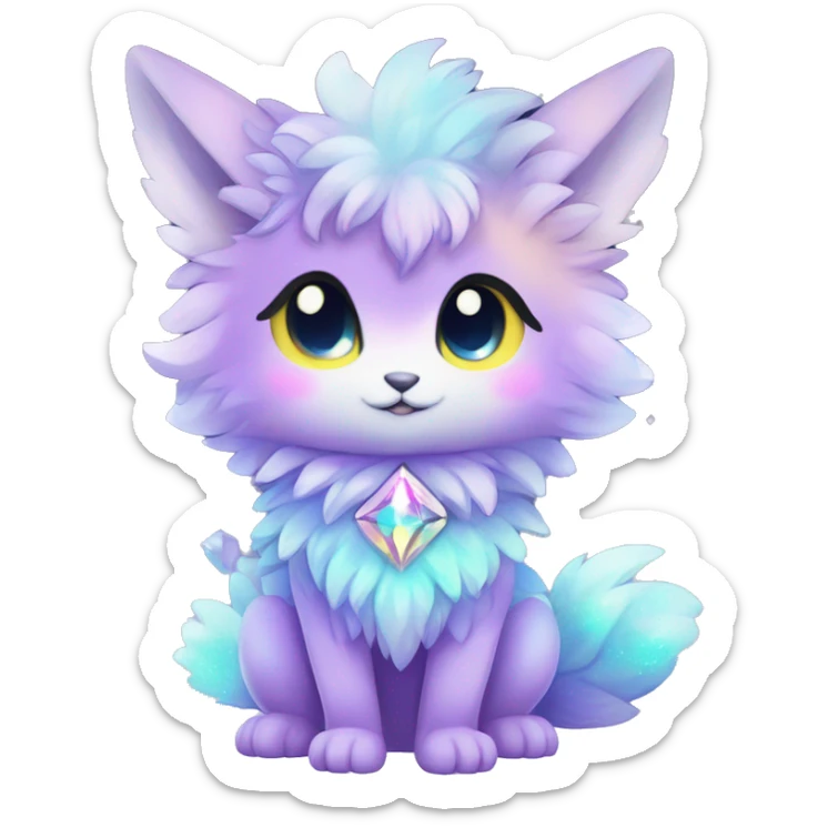 Shiny Sparkly Colorful Fluffy beautiful fantasy Kawaii Ethereal Anthro Sona Nebula-Crystal-Fakemon-animal Full Body sticker