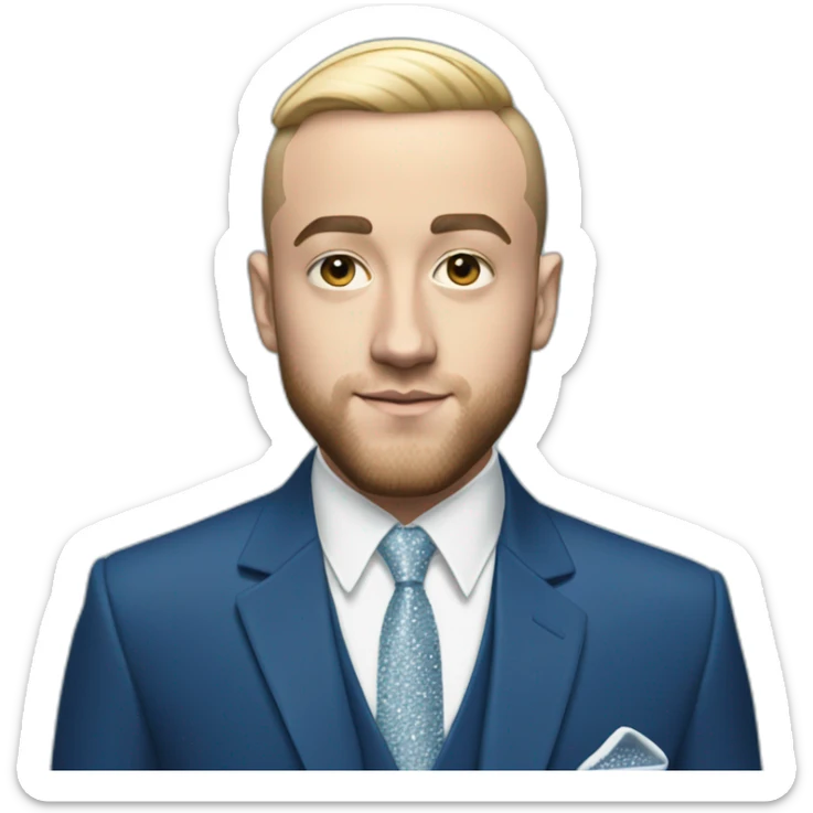 mac miller with a blonde comb over skin fade wearing a blue suit diamond necklace sticker