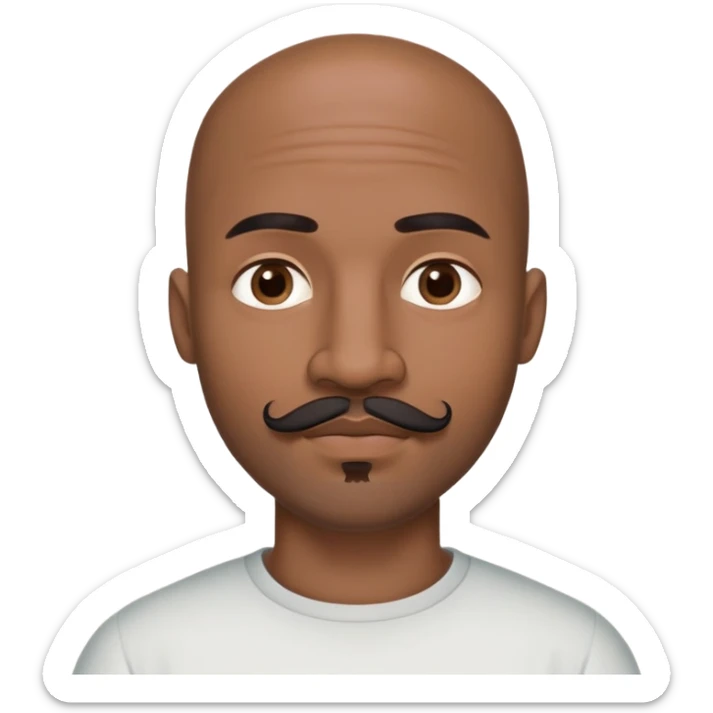 Oxumarê as a 37-year-old bald Black man with smooth oval head, indigenous facial features, mustache with goatee (no facial hair on sides of face), contour from chin to lips, and a mole on left side below lip sticker