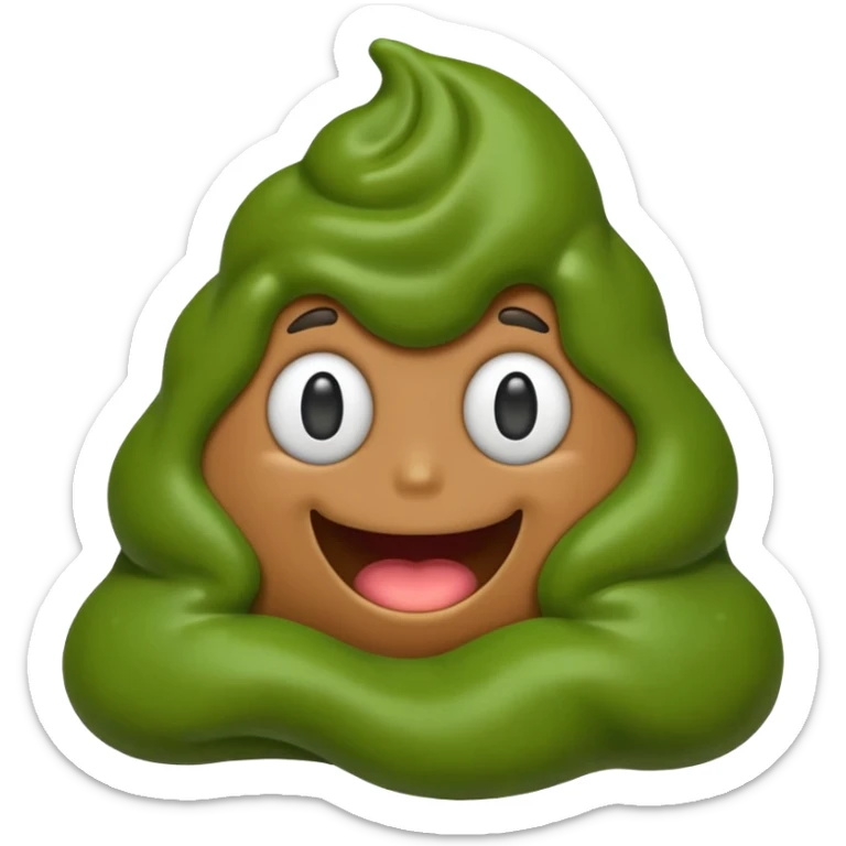 AI slop emoji full body green goopy shaped like poop emoji silly face sticker