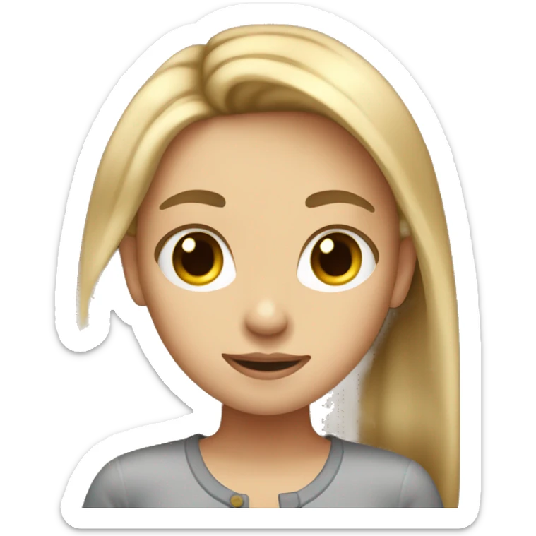 Girl with dirty dirty blonde hair holding a mainecon  sticker