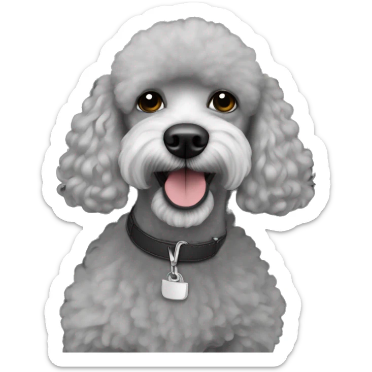 french poodle shaved facial hair in an hyundai accent gray  sticker