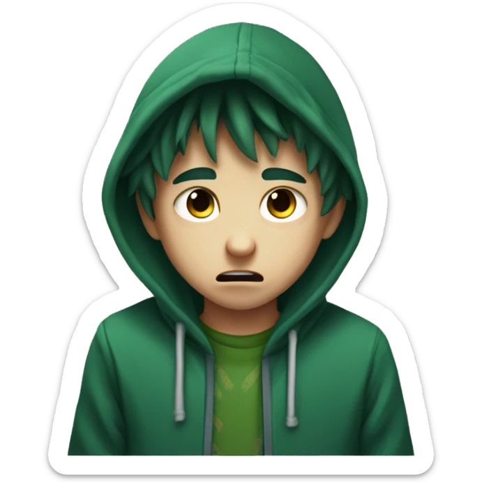 a boy wearing hoodie look like deku who is a gamer crying sticker